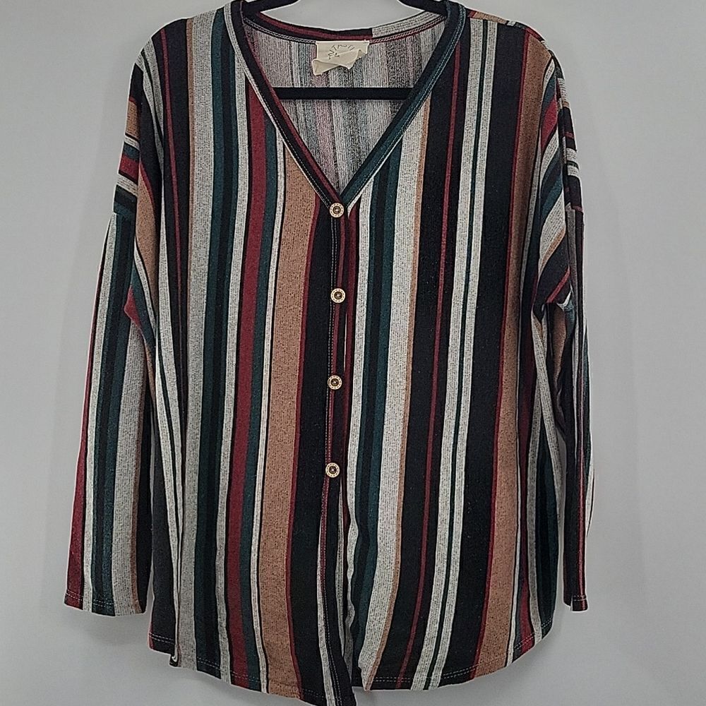 3 For $20 Fantastic Fawn Mult Stripe Button Down Knit Top size S